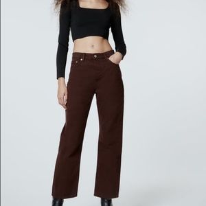 Zara brown high/mid rise straight jeans